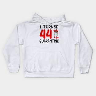 I Turned 44 In Quarantine Funny Cat Facemask Kids Hoodie